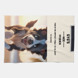 Anpassningsbar, söt svart och vit hund kökshandduk