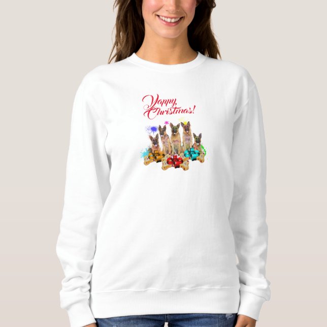 Anpassningsbar Söt Tysk Shepherd Yappy Jul T Shirt (Framsida)
