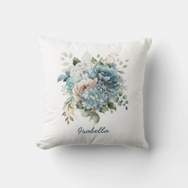 Anpassningsbar Söt Vattenfärgsblått Rosa Blommigt Kudde