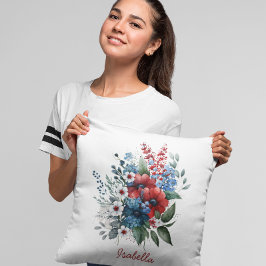 Anpassningsbar Söt Vattenfärgsröd blå Blommigt Kudde