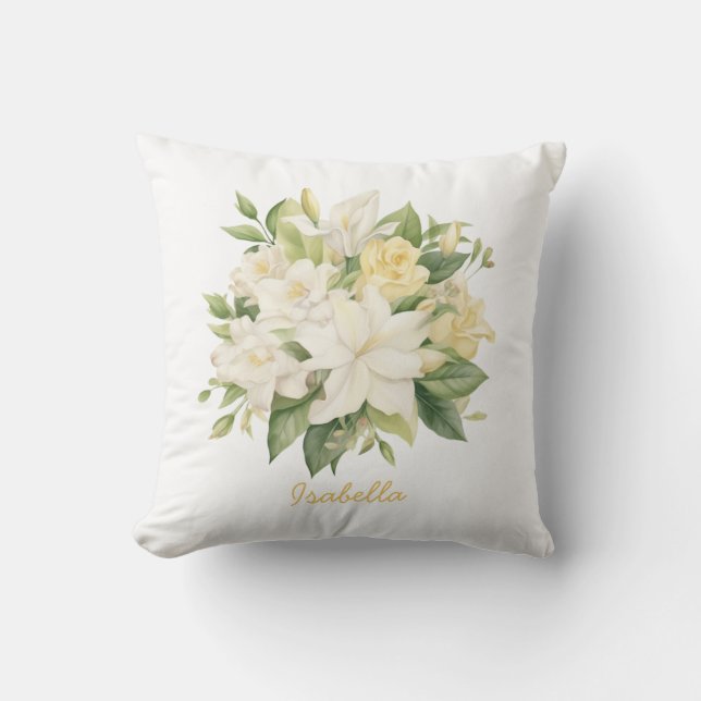 Anpassningsbar Söt Watercolor Gardenias Lilies Blo Kudde (Framsida)