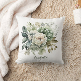 Anpassningsbar Söt Watercolor Sage Grönt Ivory Blo Kudde