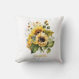 Anpassningsbar Söt Watercolor Solros Blommigt Kudde