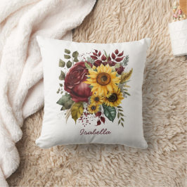 Anpassningsbar Söt Watercolor Solros Burgundy Blom Kudde