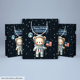 Anpassningsbar Space Bear Gift Bag för Boy Firande