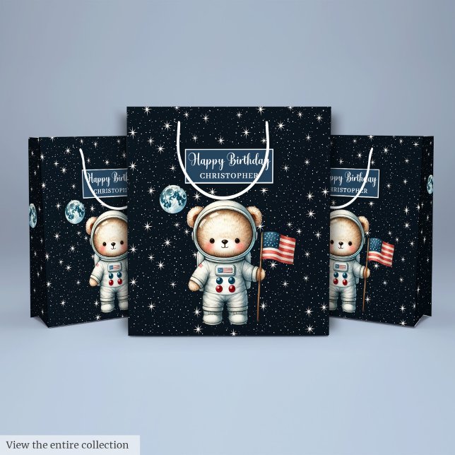 Anpassningsbar Space Bear Gift Bag för Boy Firande (Custom Space Bear Gift Bag for Boy Celebration)