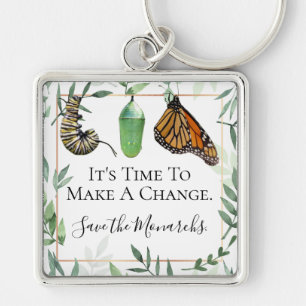 Anpassningsbar Spara av Monarchs Butterfly Conserv Fyrkantig Silverfärgad Nyckelring