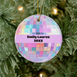 Anpassningsbar Sparkly Rosa & Rainbow Disco Boll j Julgransprydnad Keramik