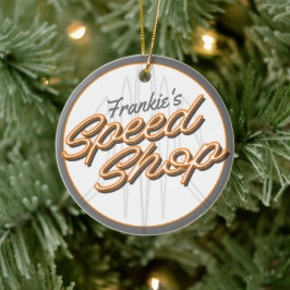 Anpassningsbar Speed Shop Pinstriping Hot rod Gara Julgransprydnad Keramik