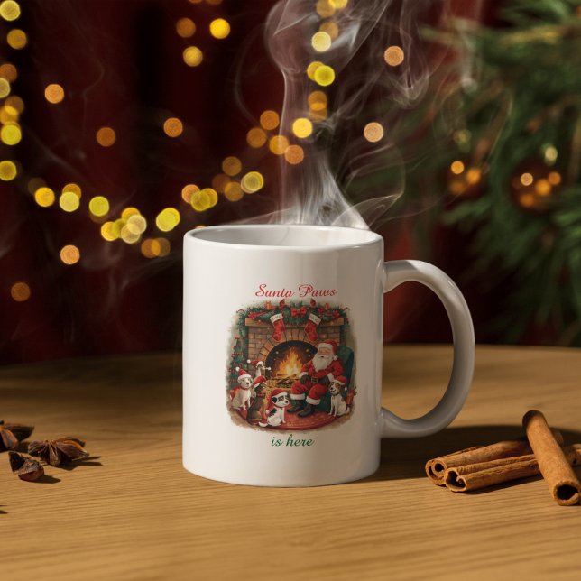 Anpassningsbar Spelande jultomten och husdjur jul  Kaffemugg (Skapare uppladdad)