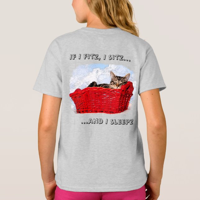 Anpassningsbar Spipande Grått Kitten i RödBasket b T Shirt (Baksida)