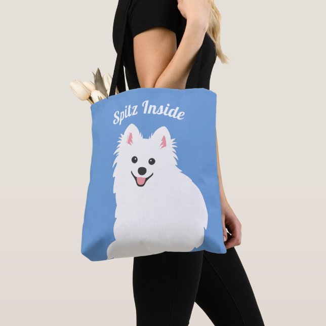 Anpassningsbar - Spitz Inside Hund Tote Bag blå Tygkasse (Närbild)