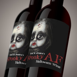 Anpassningsbar Spooky AF Halloween fest Vinflaska Etikett