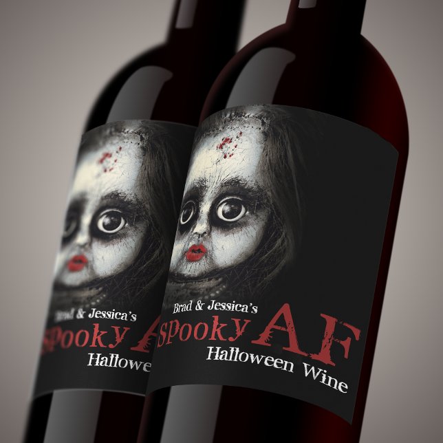 Anpassningsbar Spooky AF Halloween fest Vinflaska Etikett (Get this awesome wine label for your Spooky AF Halloween Party!)