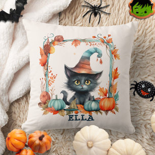 Anpassningsbar Spooky Black Cat Witch Pumpkin Hall Kudde