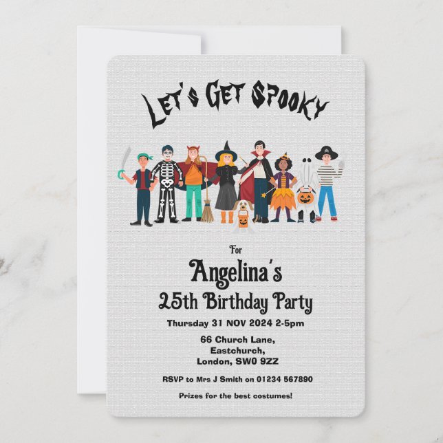 Anpassningsbar Spooky Halloween Birthday Costume P Inbjudningar (Framsida)