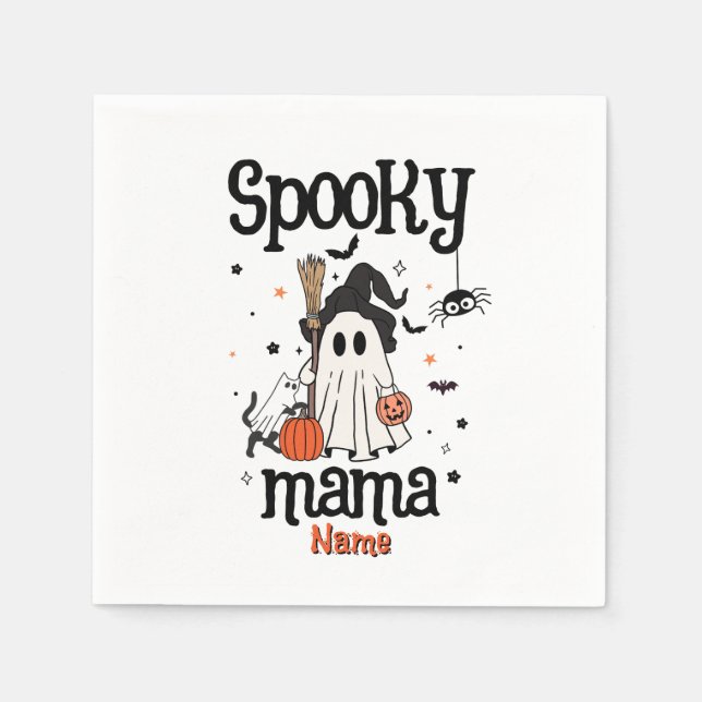 Anpassningsbar Spooky Mamma Halloween - Ghost, Cat Pappersservett (Framsidan)