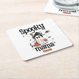 Anpassningsbar Spooky Mamma Halloween - Ghost, Cat Underlägg Papper Kvadrat