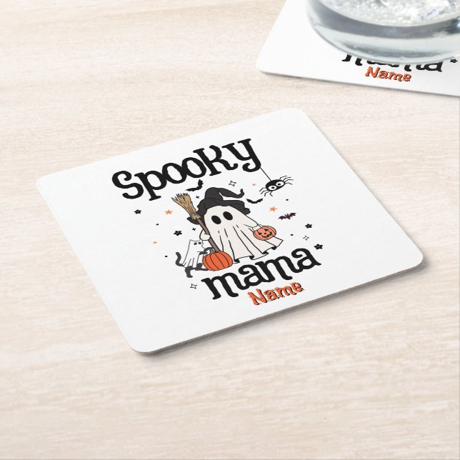 Anpassningsbar Spooky Mamma Halloween - Ghost, Cat Underlägg Papper Kvadrat (Vinklad)