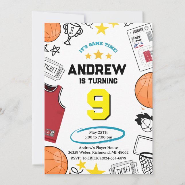 Anpassningsbar Sport Basketball Birthday Inbjudningar (Framsida)