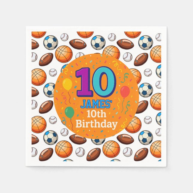 Anpassningsbar Sports 10:e Födelsedagsfesten Napki Pappersservett (Framsidan)