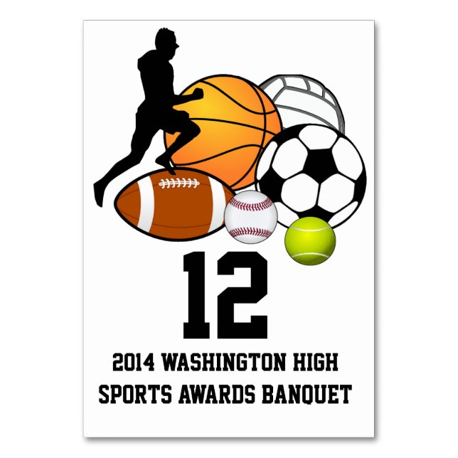 Anpassningsbar Sports Banquet Bordsnummer Card (Framsidan)