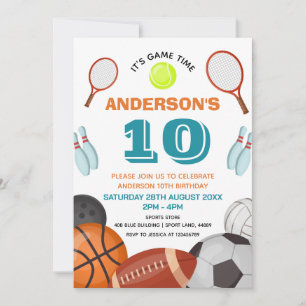 Anpassningsbar Sports Thned Barns födelsedag Party Inbjudningar