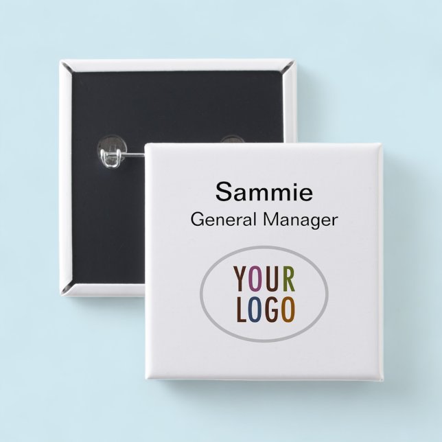 Anpassningsbar Square Namn-knappstift med Logotyp  Knapp (MISOOK Square Name Tag Button Pin with Logo)