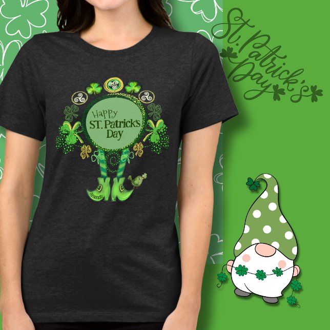 Anpassningsbar St. Patrick's Day Bird Shamrock Bla T Shirt (Custom St. Patrick's Day Bird Shamrock Black Tri-Blend Shirt )