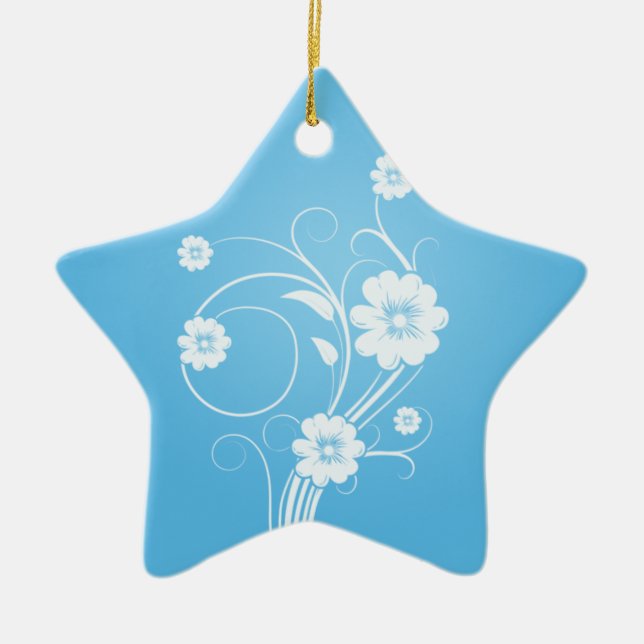 Anpassningsbar Star Ornaments vita blommor på blå Julgransprydnad Keramik (Framsidan)