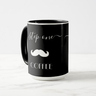 Anpassningsbar Steg ett COFFEE Mustache Funny Mana Mugg