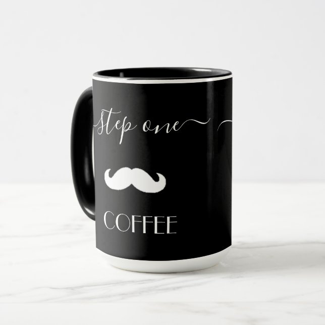 Anpassningsbar Steg ett COFFEE Mustache Funny Mana Mugg (Framsida vänster)
