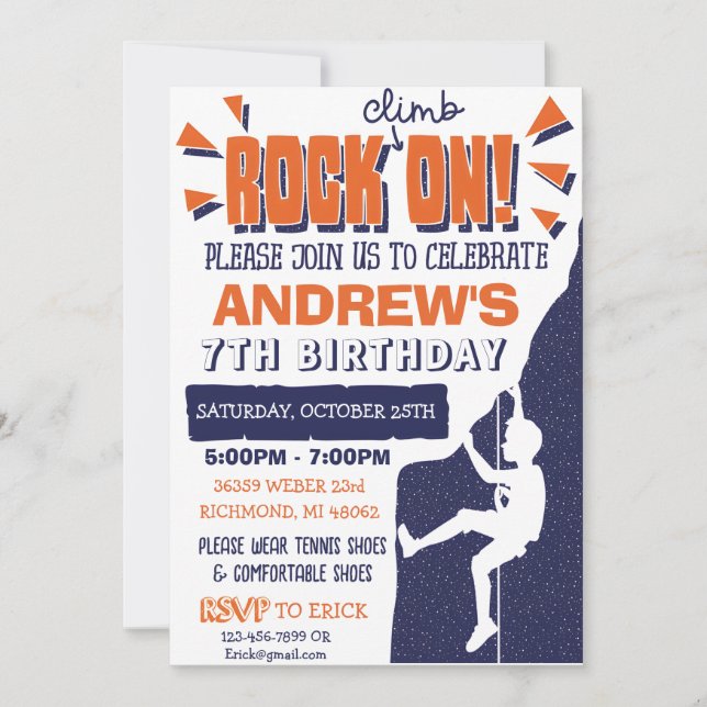 Anpassningsbar Sten klättring Födelsedagsfest inbj Inbjudningar (Framsida)