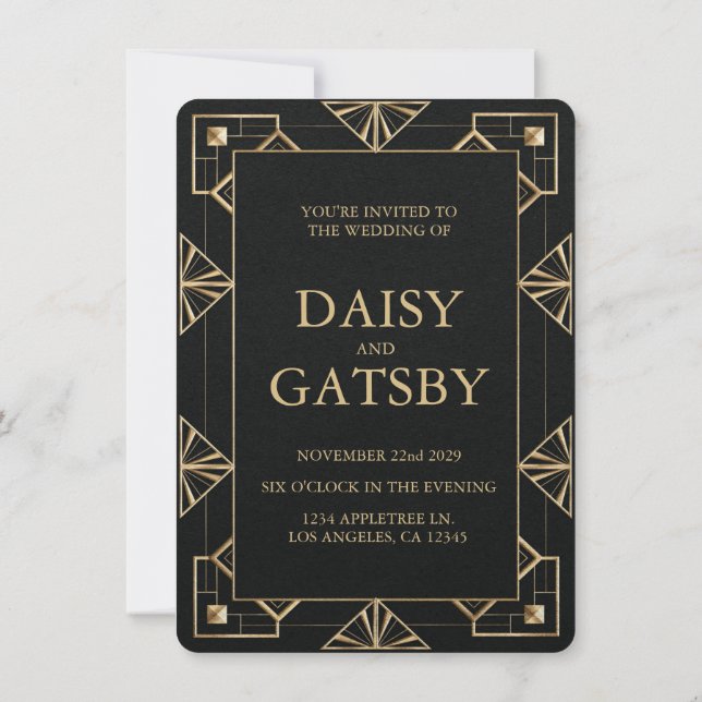 Anpassningsbar Stor Gatsby Spara Datum Inbjudningar (Baksida)