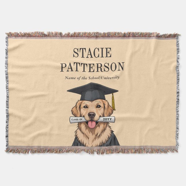 Anpassningsbar Studenten Cute Golden Retriever Hun Filt (Framsidan)