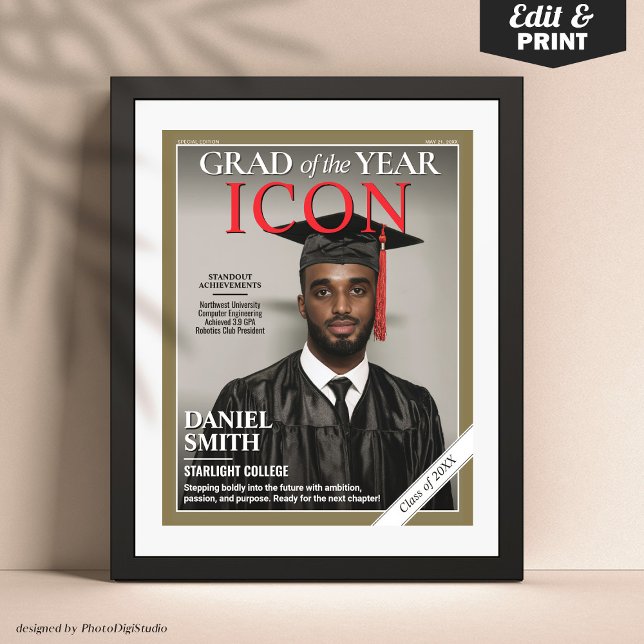 Anpassningsbar Studenten Magazine Cover, Studentfe Poster (Custom Graduation Magazine Cover, Grad Portrait Poster)