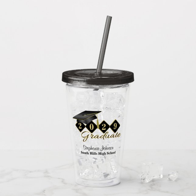 Anpassningsbar Studentfest Black Guld Take Away Mugg (Baksida Ice)