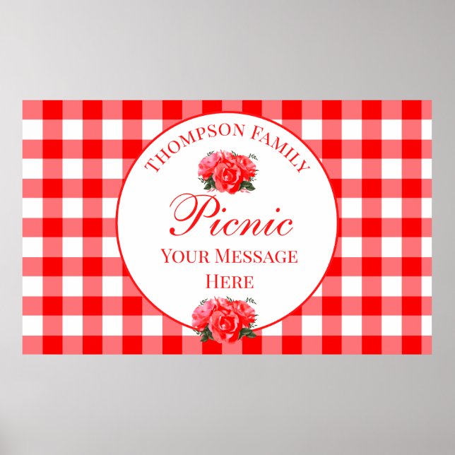 Anpassningsbar Summer Picnic Red Gingham-tecken Po Poster (Framsidan)