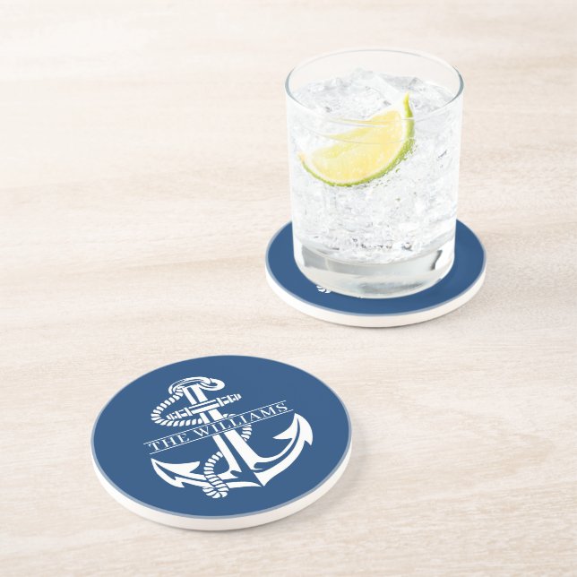 Anpassningsbar Summery White Nautical Anchor on Na Underlägg (Sidan)
