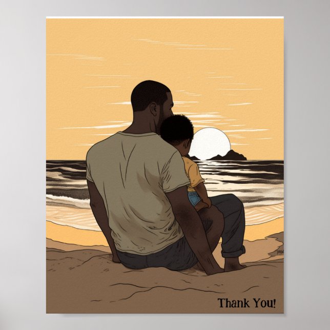 Anpassningsbar Sunset by the Beach Far and Child P Poster (Framsidan)