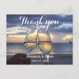 Anpassningsbar Sunset on Beach Wedding Tack Postca Vykort