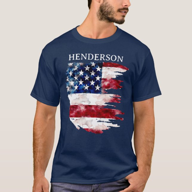 Anpassningsbar Surname American Flagga T Shirt (Framsida)