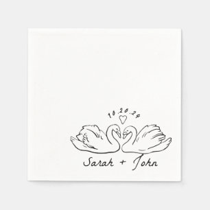 Anpassningsbar Svan Heart Bröllop Cocktail Napkin Pappersservett