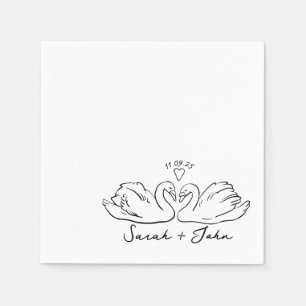 Anpassningsbar Svan Heart Bröllop Cocktail Napkin Pappersservett