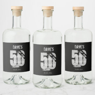 Anpassningsbar svart 50:e valfri Födelsedagsfest Spritflaskor Etikett