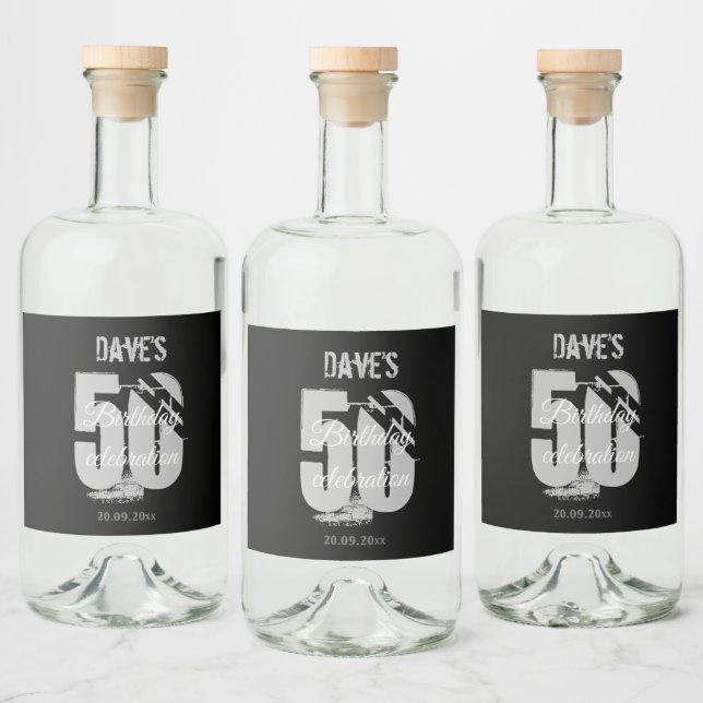 Anpassningsbar svart 50:e valfri Födelsedagsfest Spritflaskor Etikett (Flaskor)