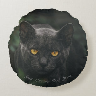Anpassningsbar Svart Cat Spooky Glowing Öga Rund Kudde