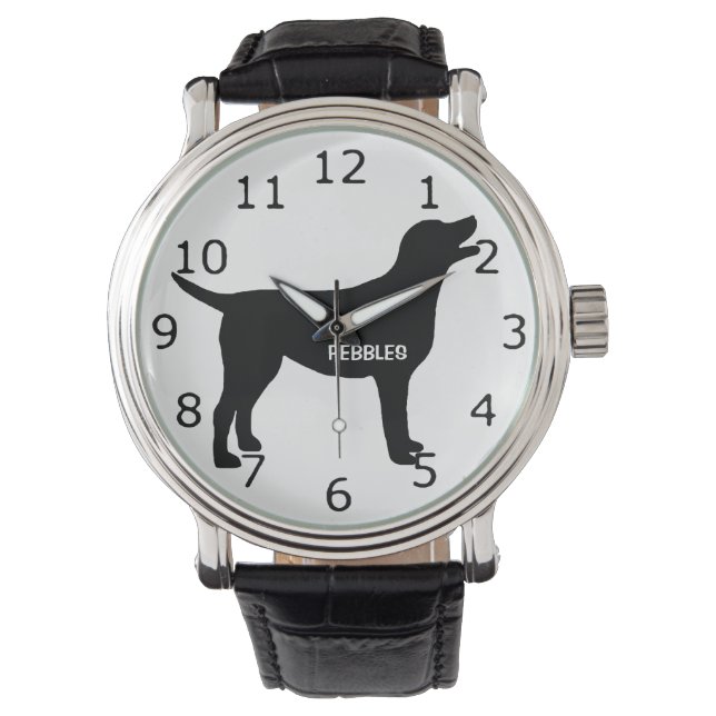 ANPASSNINGSBAR Svart lab Hund Silhouette Armbandsur (Framsida)