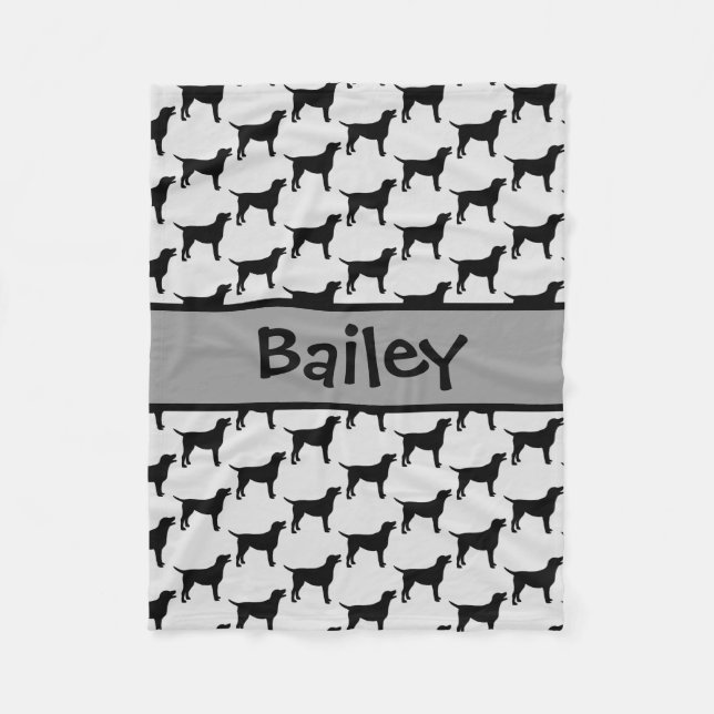 Anpassningsbar Svart lab Silhouette Fleecefilt (Framsidan)