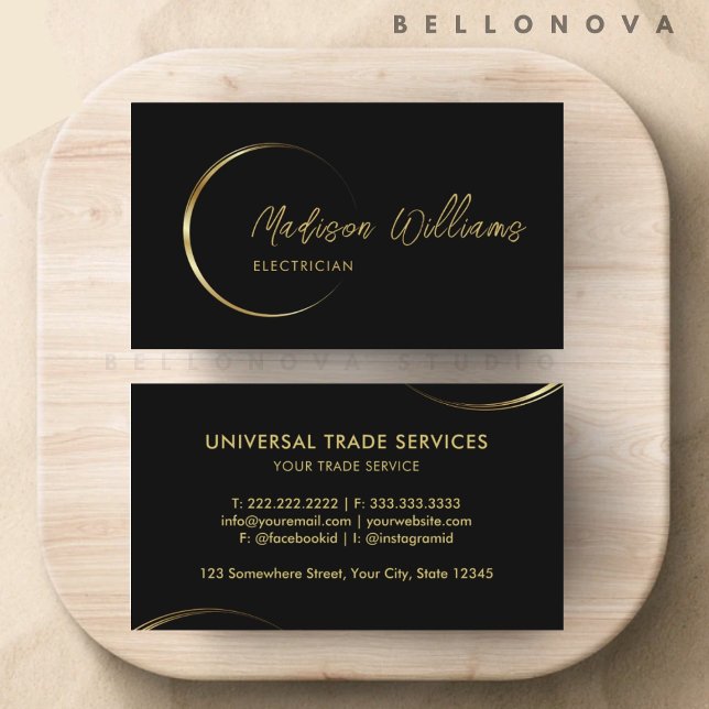 Anpassningsbar svart och guld professionell verksa visitkort (Customizable Black and Gold Professional Business Business Card)